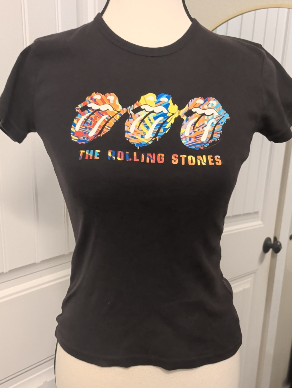 Rolling Stones Black Tee with Multicolor Triple Tongue Graphic